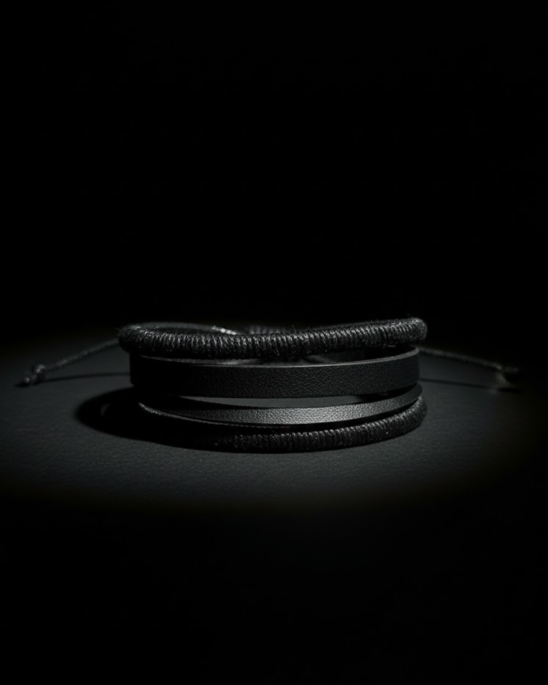 Shadow Stack Black Layered Adjustable Men’s Bracelet | Dual Cord & Leather Minimal Wristwear