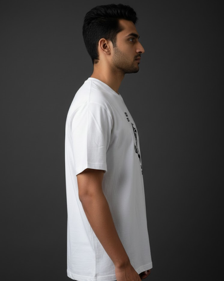 Premium White Cotton Printed Black Heart T-Shirt for Men