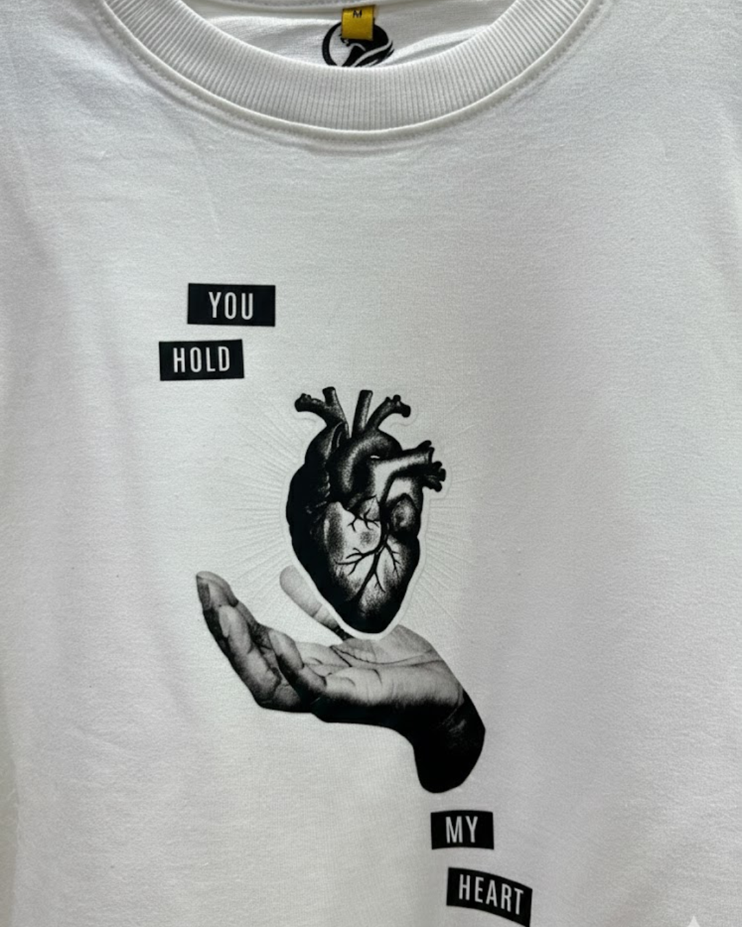 Premium White Cotton Printed Black Heart T-Shirt for Men