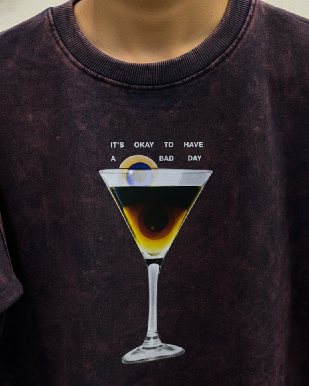 Crimson Acid Wash Oversized Printed T-Shirt for Men