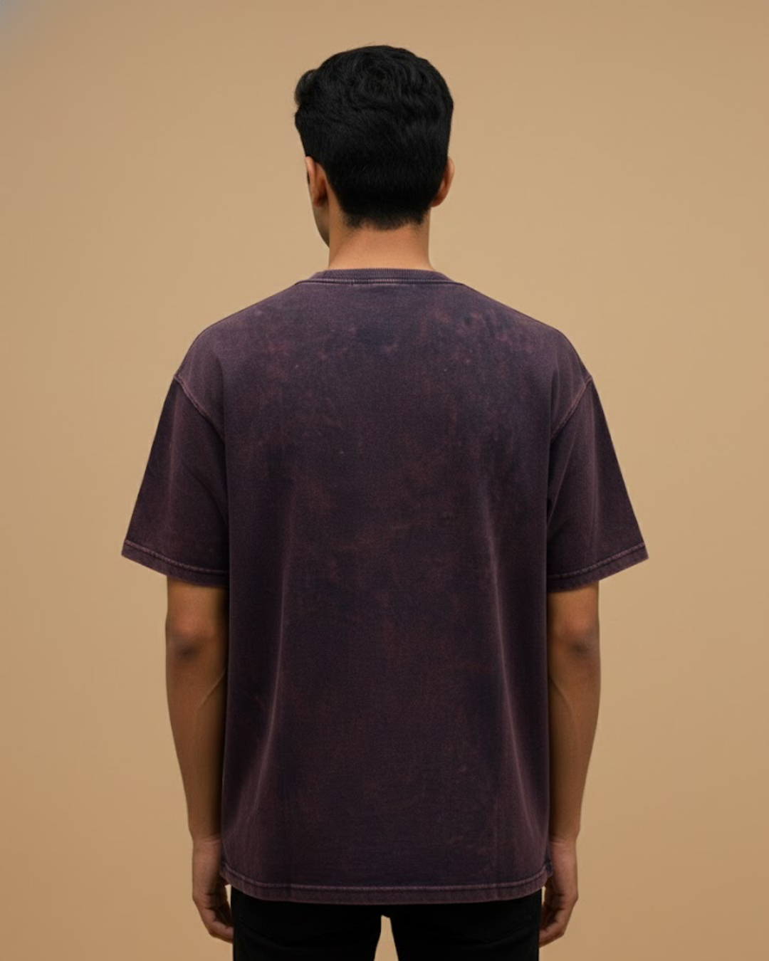 Crimson Acid Wash Oversized Printed T-Shirt for Men
