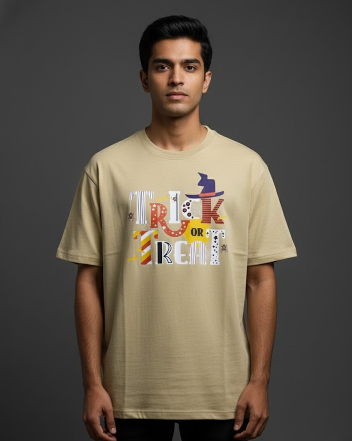 Premium Beige Yellow Cotton Printed T-Shirt for Men