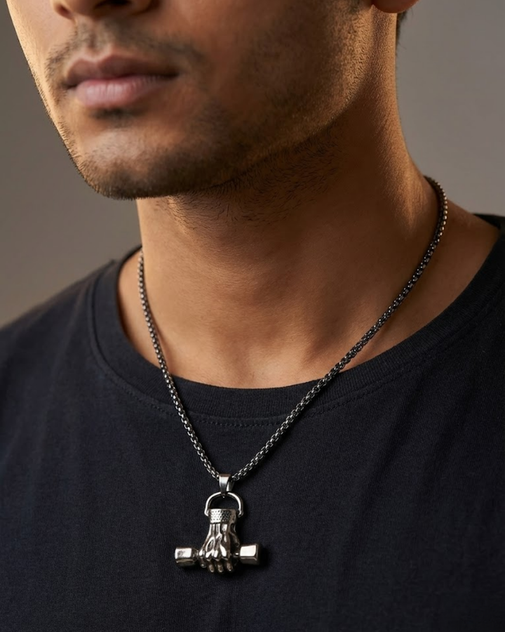 IRON GRIP Men’s Statement Pendant – Titanium Steel Power Fist Necklace