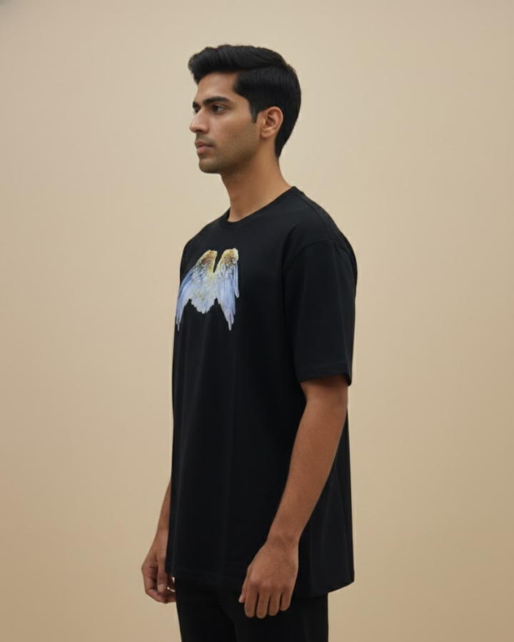 Premium Black Cotton Printed T-Shirt for Men