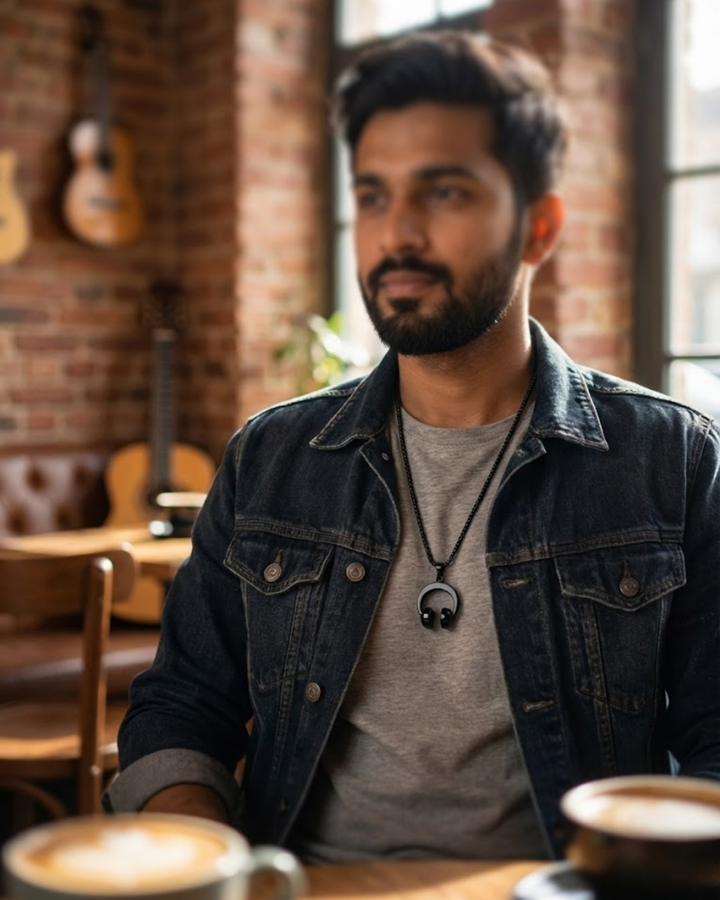 BASS ICON Men’s Headphone Pendant – Black Titanium Steel Music Chain