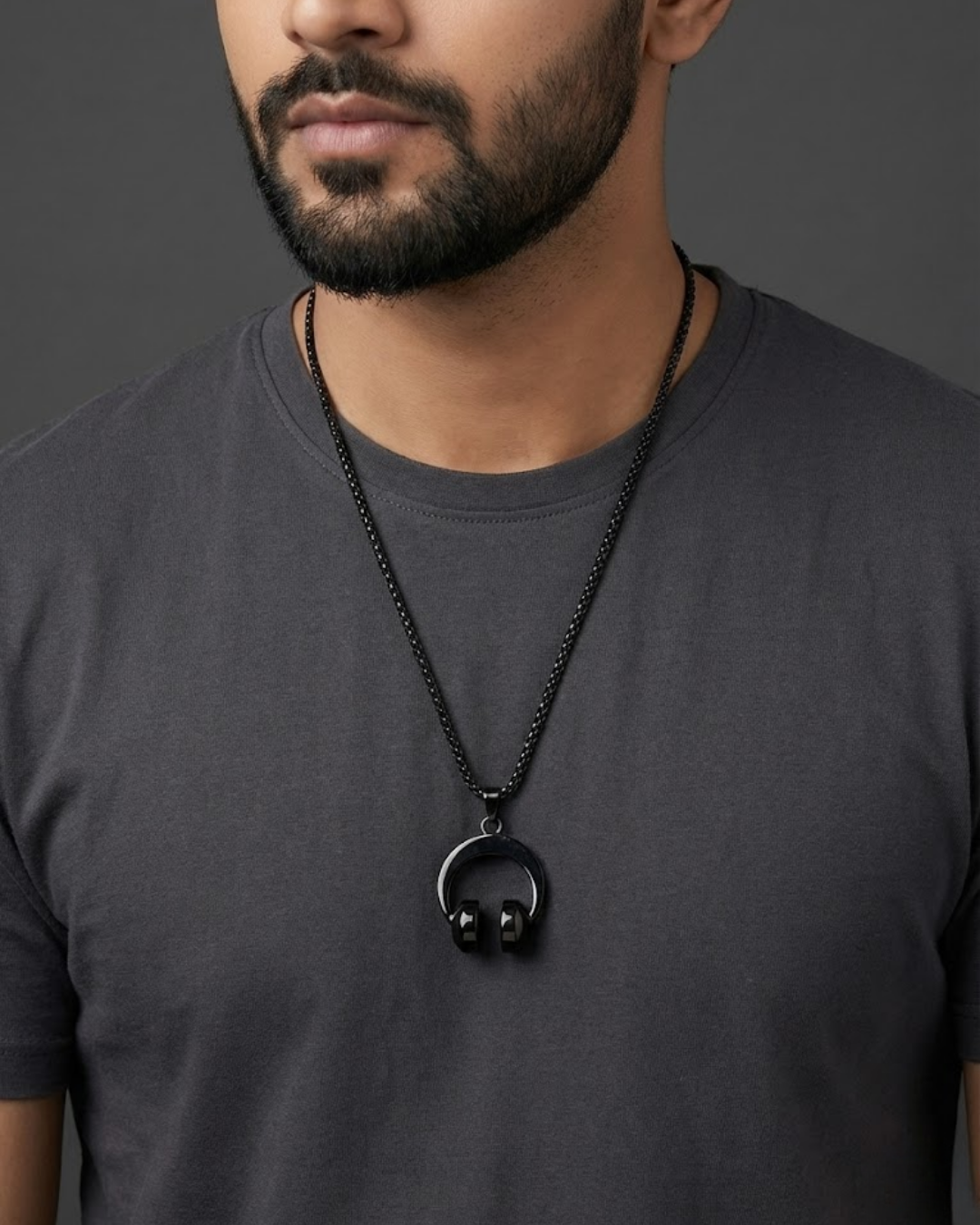 BASS ICON Men’s Headphone Pendant – Black Titanium Steel Music Chain