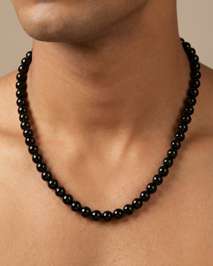 Obsidian Core Black Beaded Necklace for Men – Premium Minimalist Stone Chain