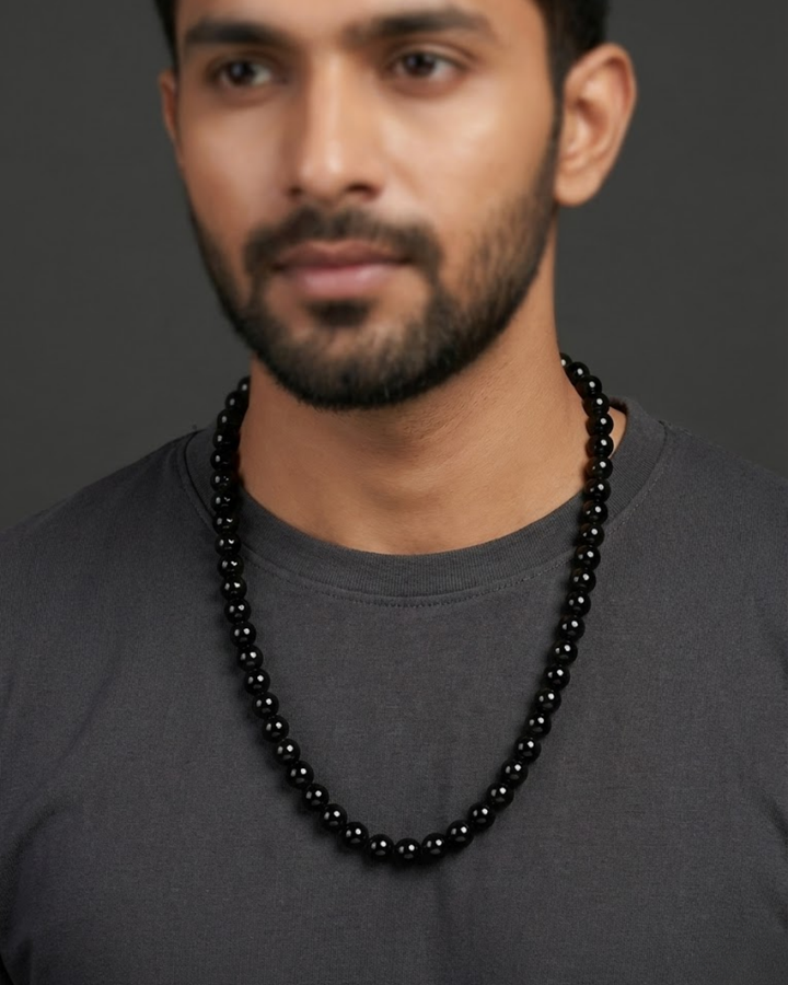 Obsidian Core Black Beaded Necklace for Men – Premium Minimalist Stone Chain