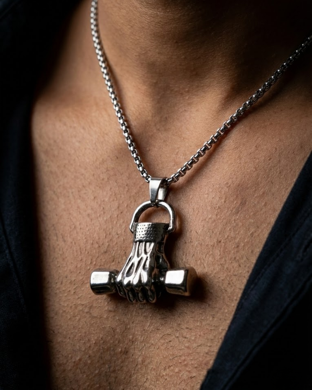 IRON GRIP Men’s Statement Pendant – Titanium Steel Power Fist Necklace