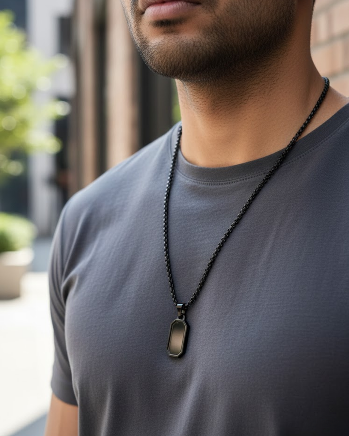 Shadow Tag Black Dog Tag Pendant for Men – Premium Minimalist Steel Chain Necklace