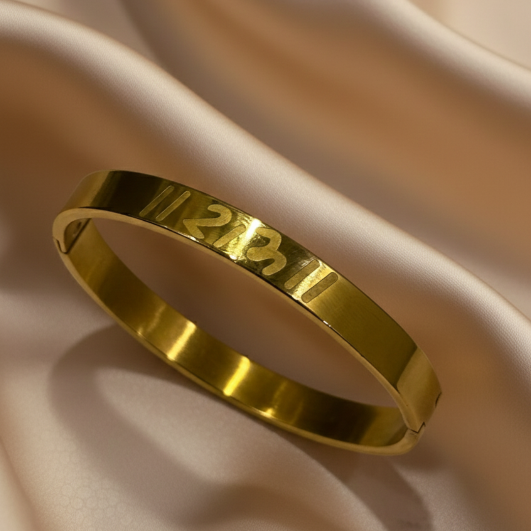 Gold-Plated Shree Ram Stainless Steel Kada for Men