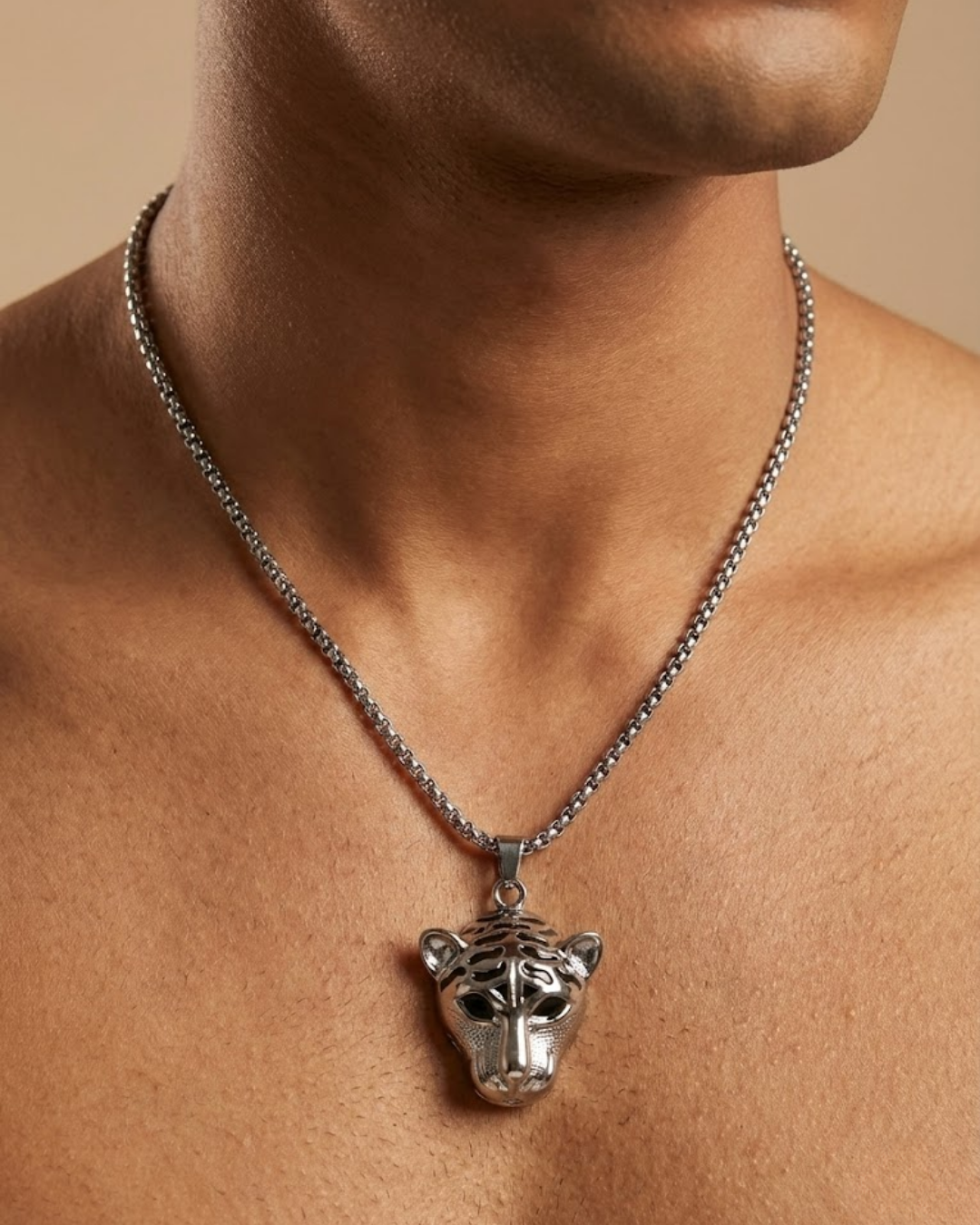 WILD ROAR Tiger Head Pendant – Titanium Steel Men’s Power Necklace