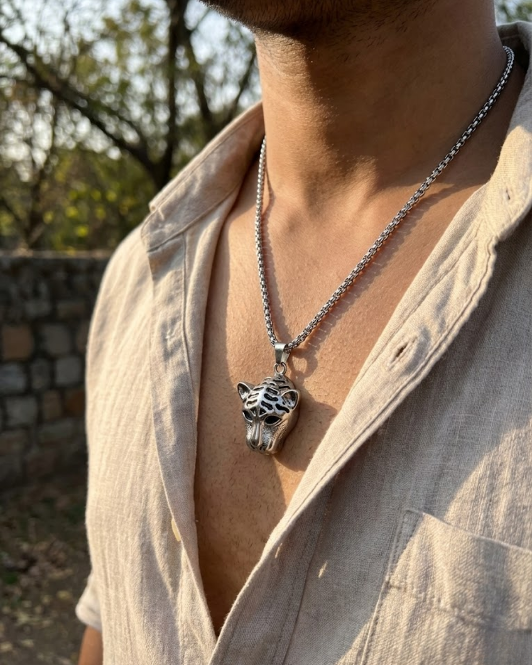 WILD ROAR Tiger Head Pendant – Titanium Steel Men’s Power Necklace