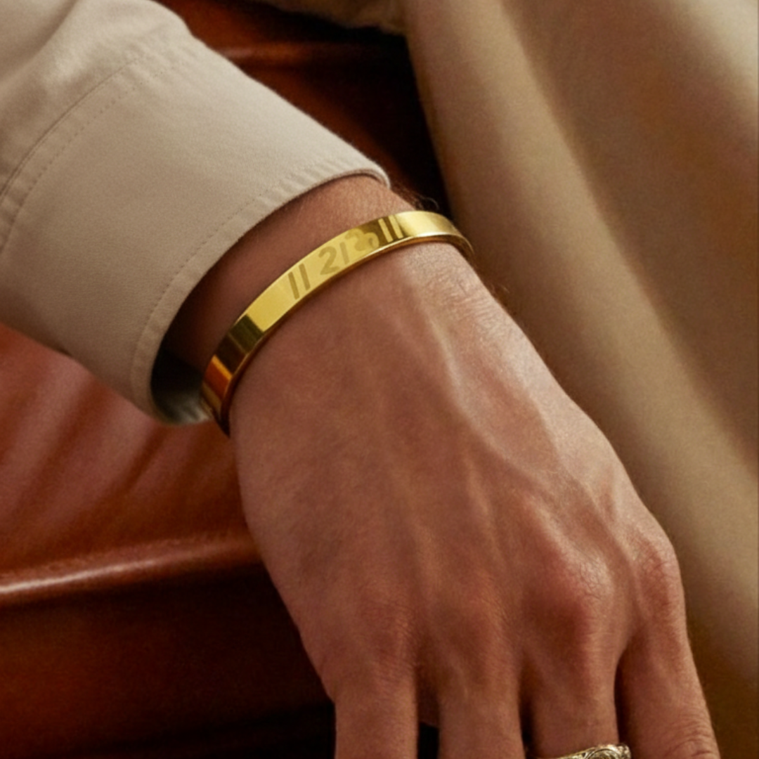 Gold-Plated Shree Ram Stainless Steel Kada for Men