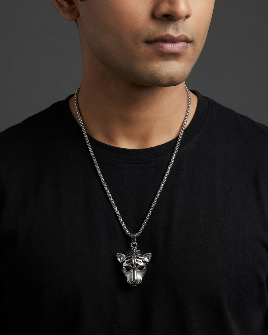WILD ROAR Tiger Head Pendant – Titanium Steel Men’s Power Necklace