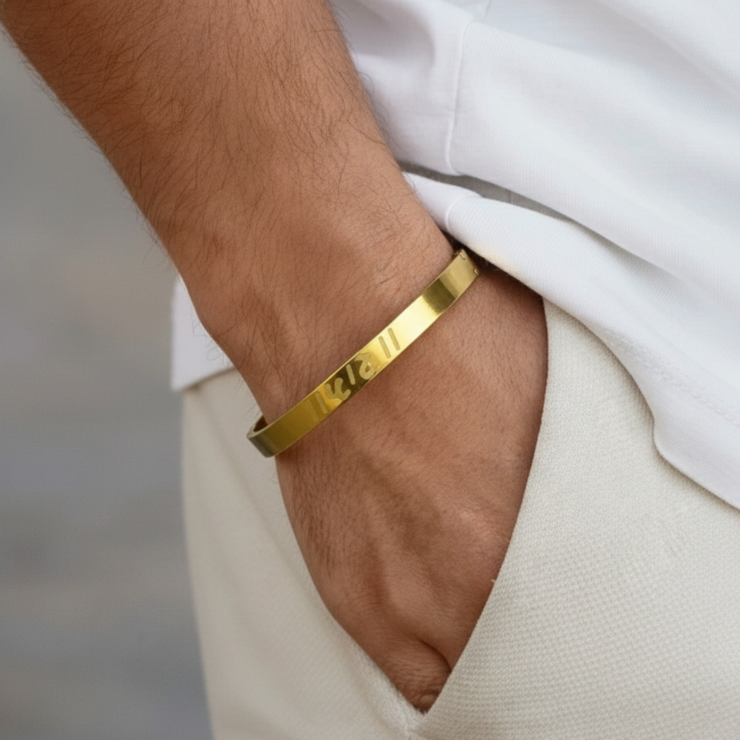 Gold-Plated Shree Ram Stainless Steel Kada for Men