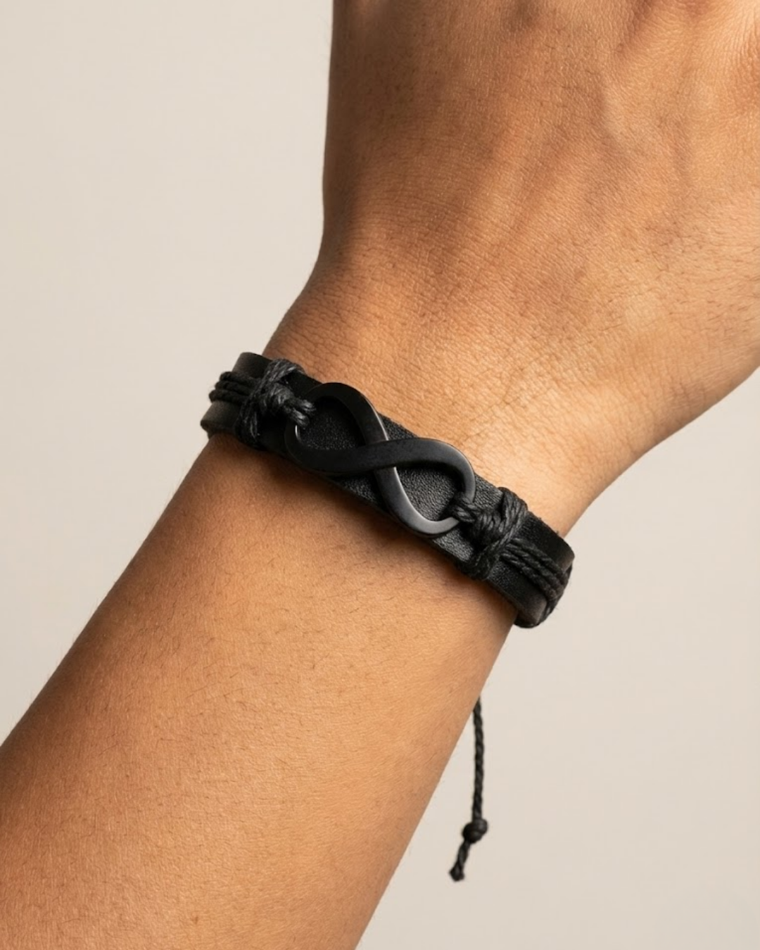 Infinity Helm Leather Bracelet For Men- Black Adjustable Infinity Design