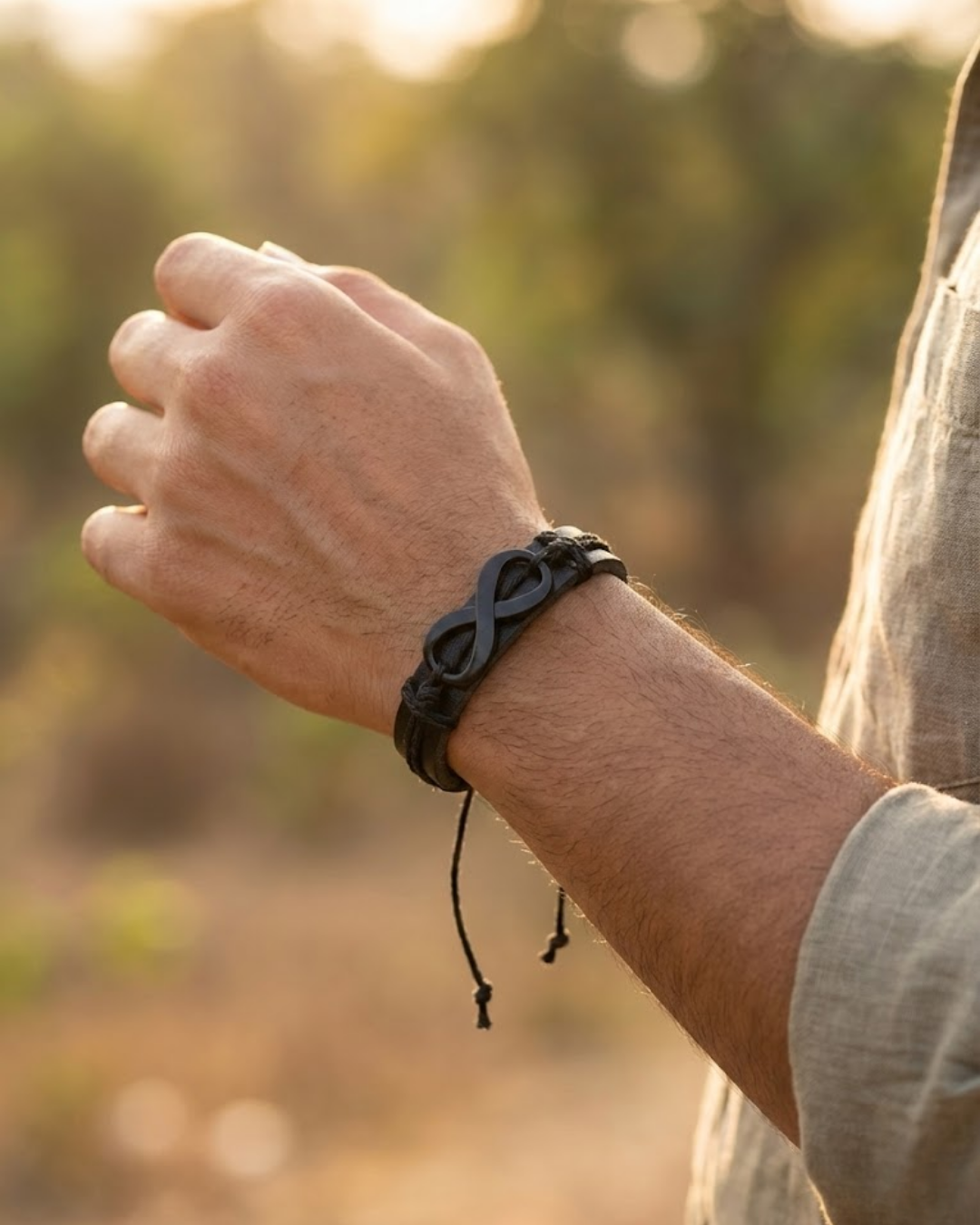 Infinity Helm Leather Bracelet For Men- Black Adjustable Infinity Design