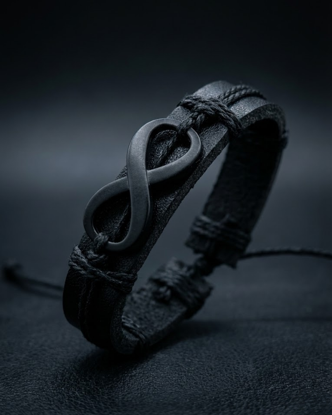Infinity Helm Leather Bracelet For Men- Black Adjustable Infinity Design