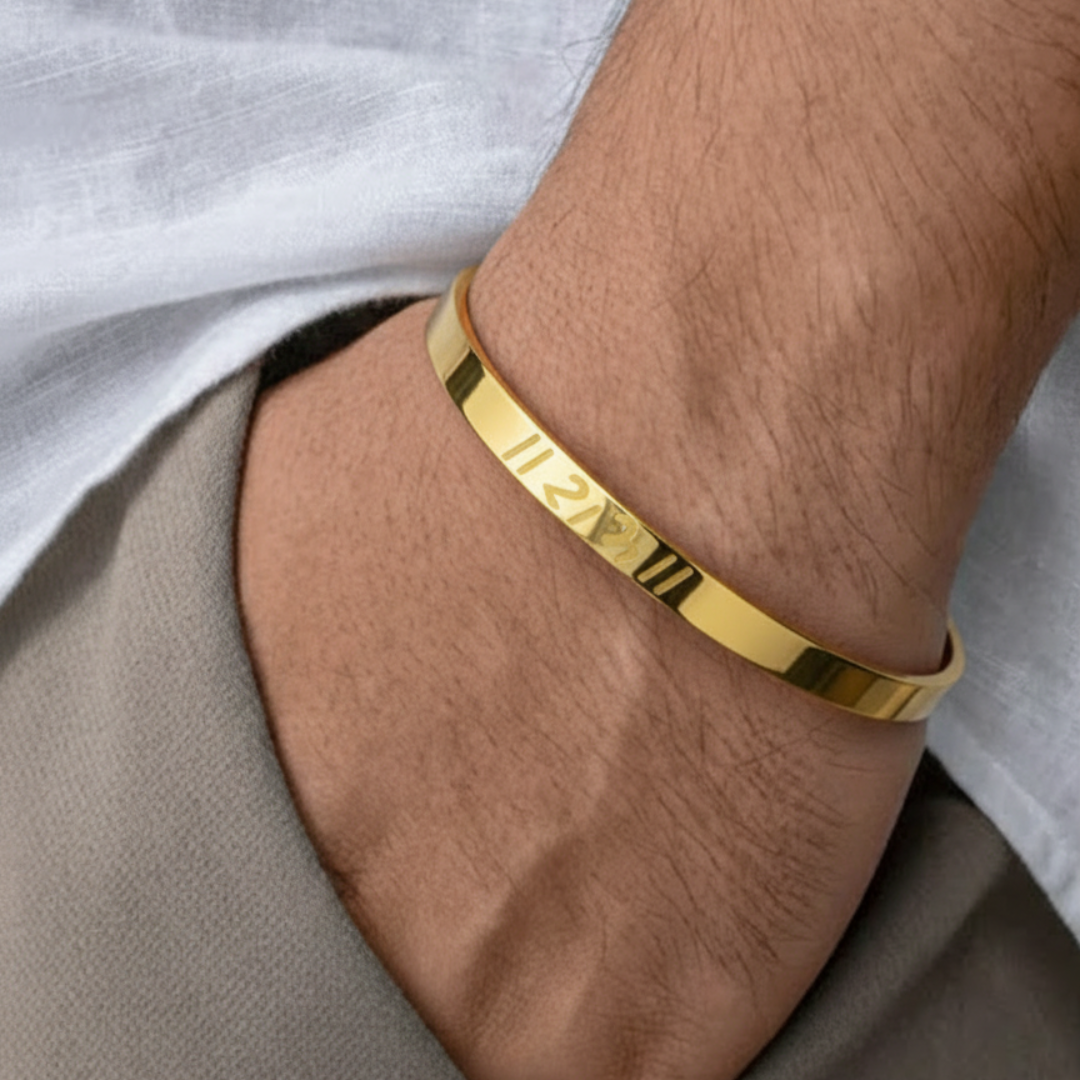 Gold-Plated Shree Ram Stainless Steel Kada for Men