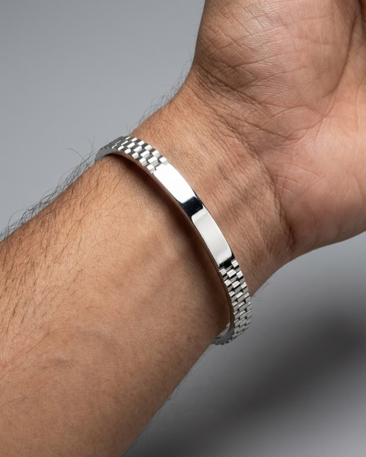 Men’s Grey Stainless Steel ID Bracelet – Premium Matte Link Cuff