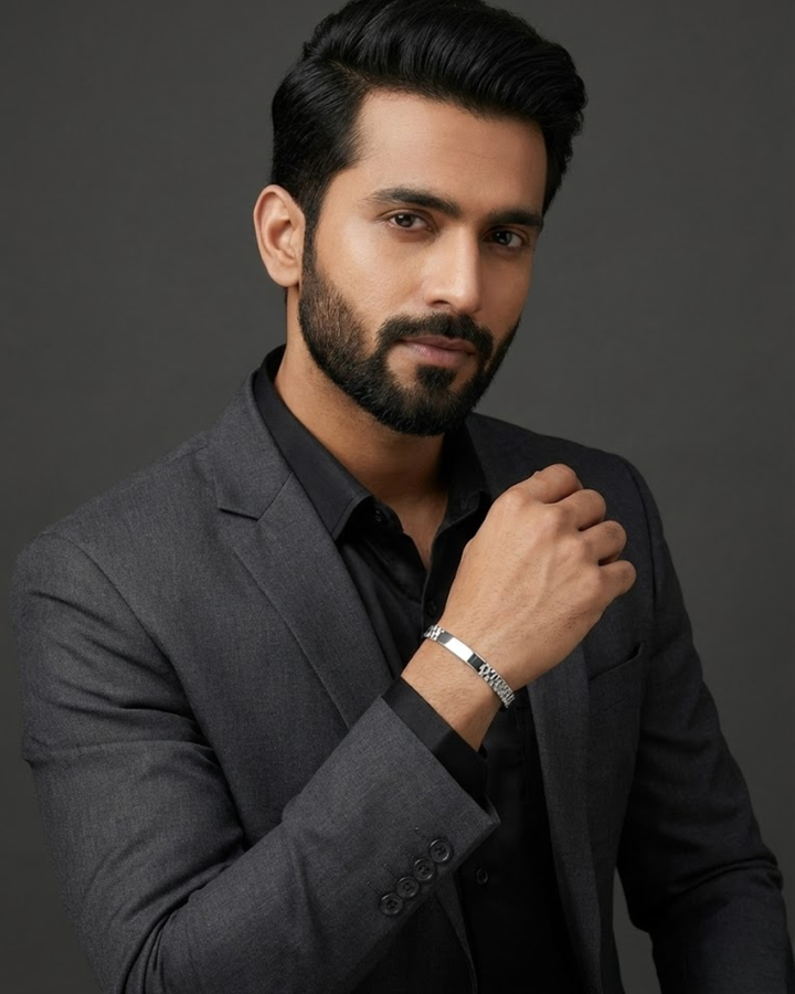 Men’s Grey Stainless Steel ID Bracelet – Premium Matte Link Cuff