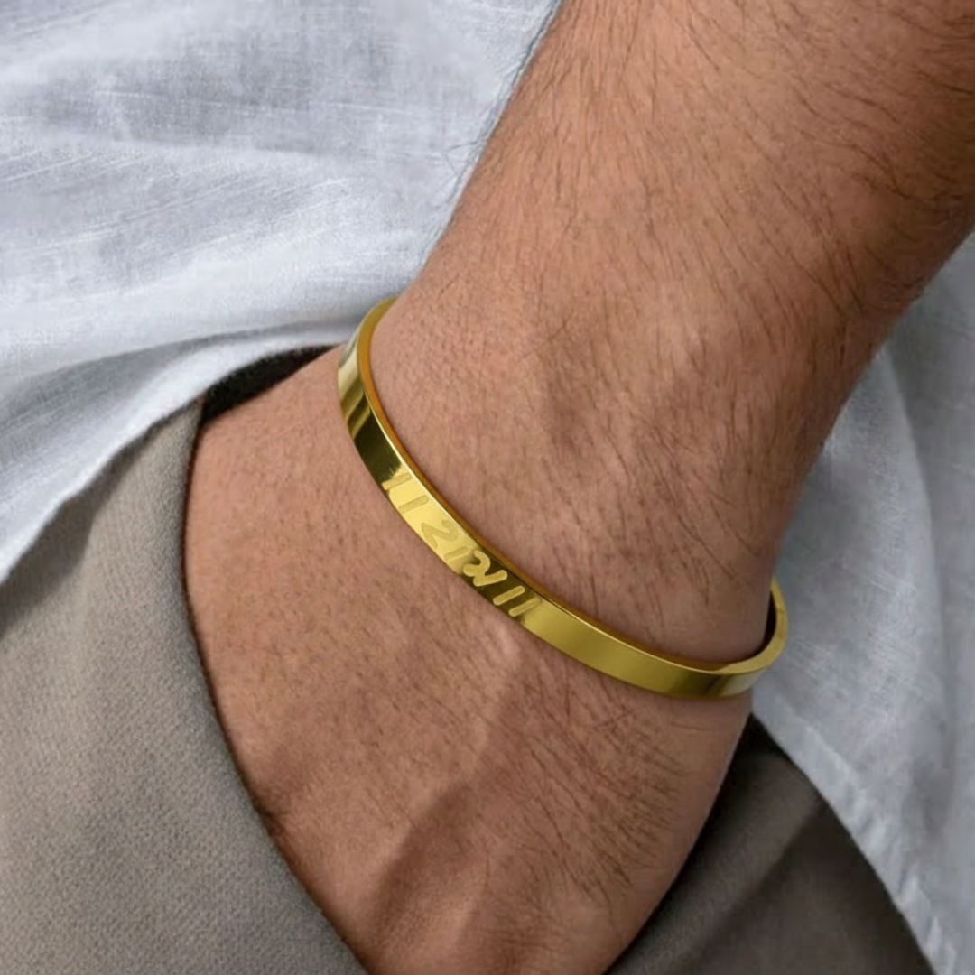 Gold-Plated Shree Ram Stainless Steel Kada for Men