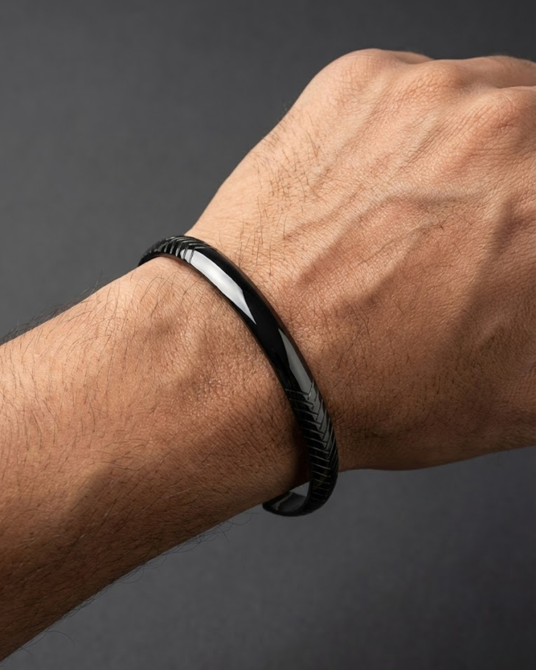 Obsidian Weave Black Cuff Bracelet for Men – Textured Matte Luxe Finish