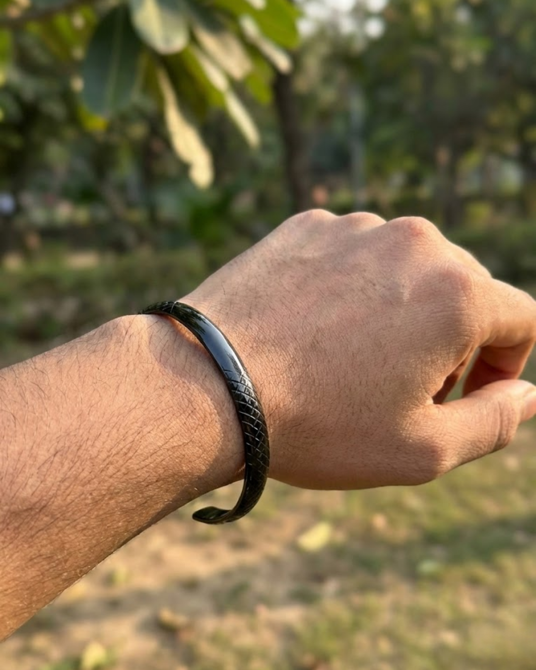 Obsidian Weave Black Cuff Bracelet for Men – Textured Matte Luxe Finish