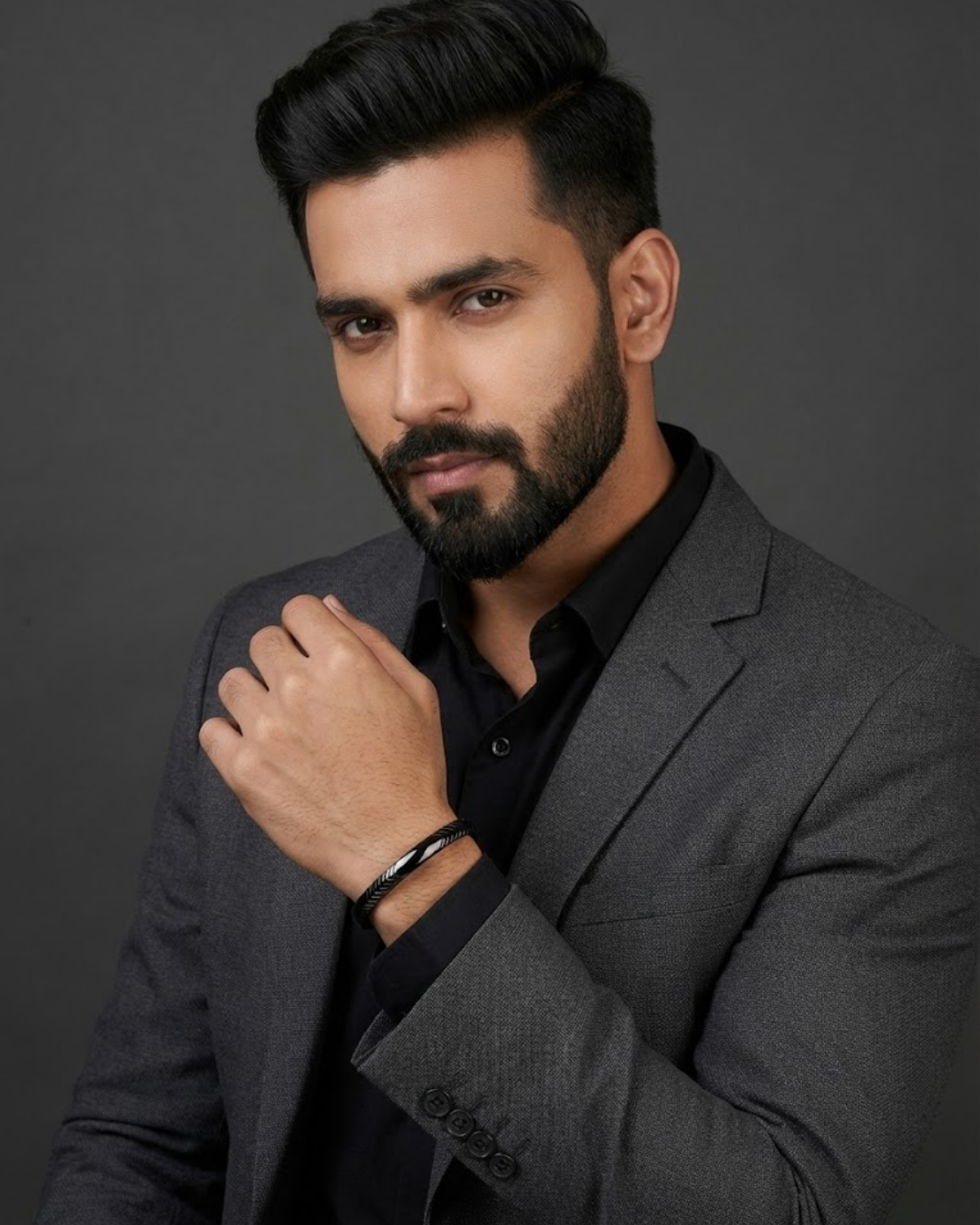 Obsidian Weave Black Cuff Bracelet for Men – Textured Matte Luxe Finish