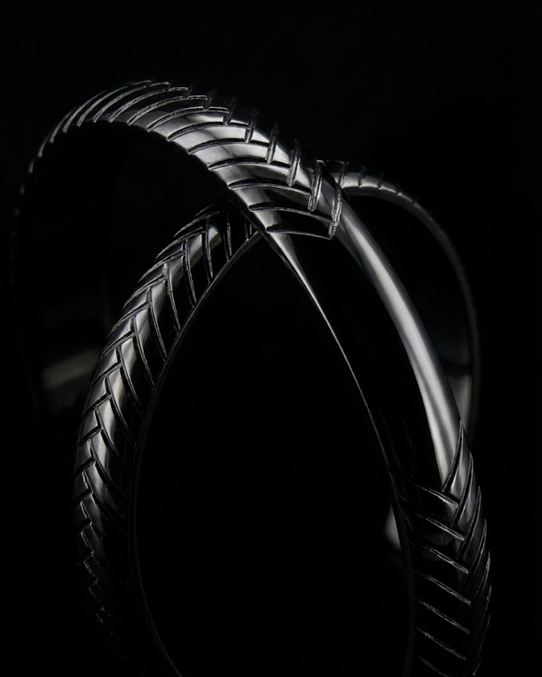 Obsidian Weave Black Cuff Bracelet for Men – Textured Matte Luxe Finish