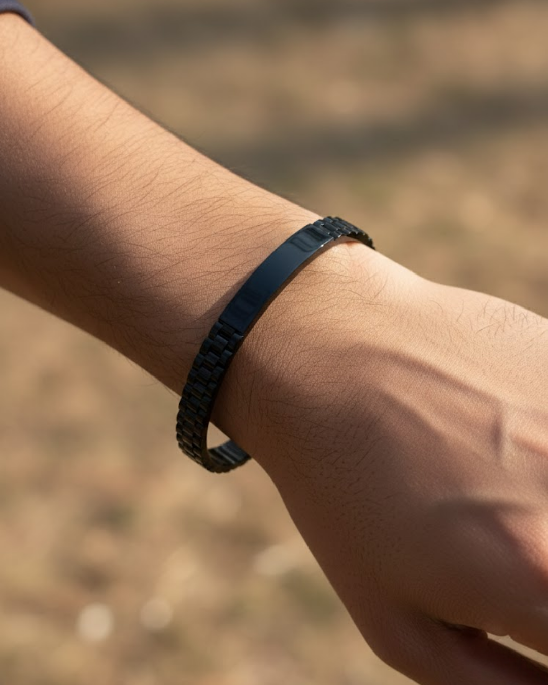 Men’s Black Stainless Steel ID Bracelet – Premium Matte Link Cuff