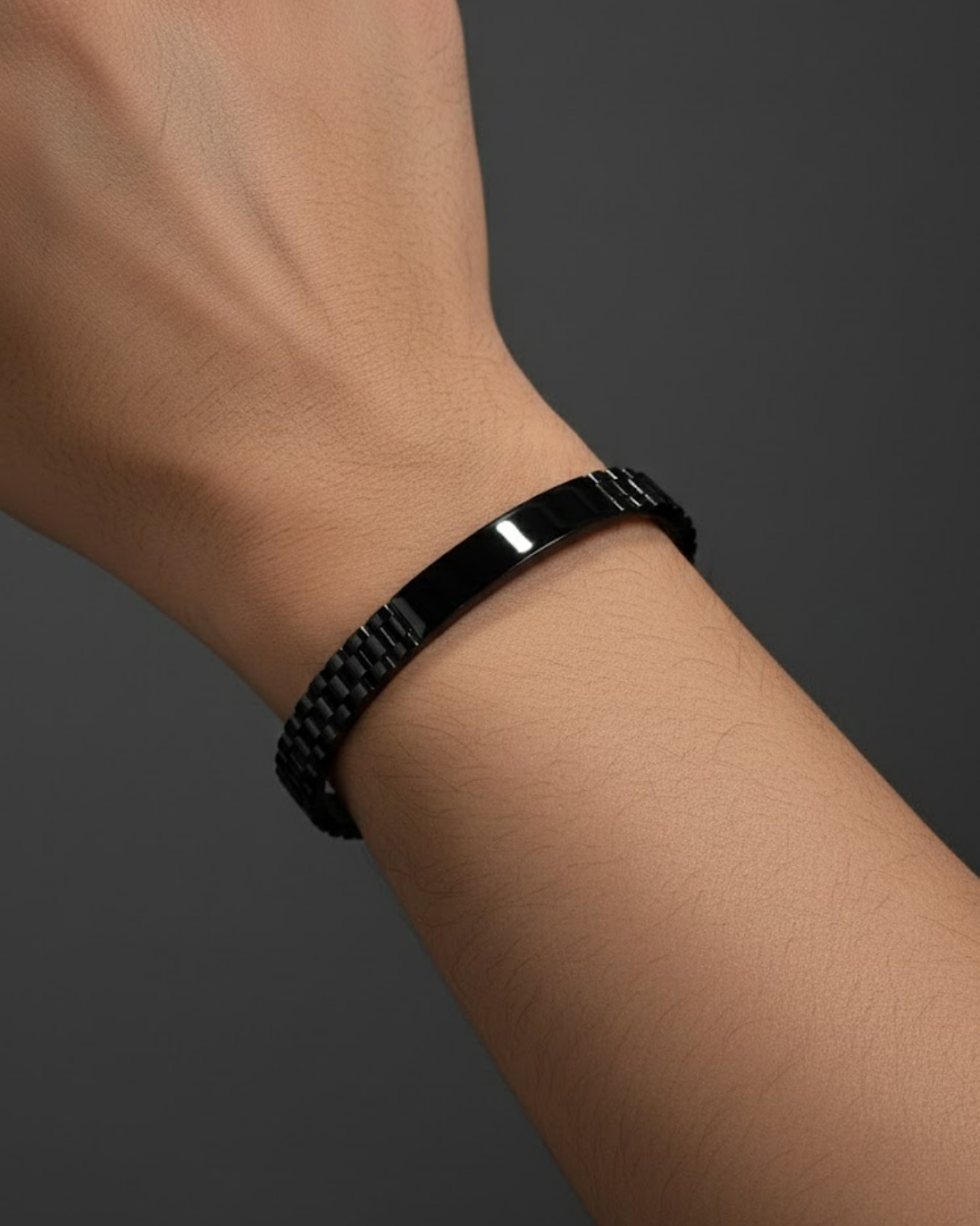 Men’s Black Stainless Steel ID Bracelet – Premium Matte Link Cuff