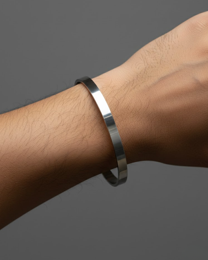 Elite Minimal Silver Kada for Men | Stainless Steel Polished Bracelet