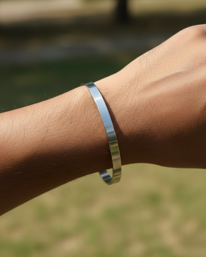 Elite Minimal Silver Kada for Men | Stainless Steel Polished Bracelet